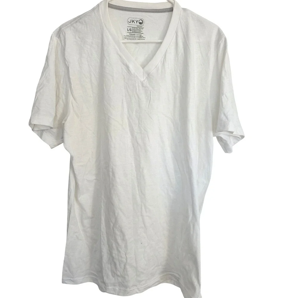 Jockey Longlife Technology V Neck T Shirt Mens L G White‎ Cotton Blend
